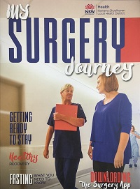 Front cover of My Surgery Journey magazine with a photo of a patient and nurse
