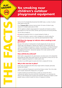 No smoking near children’s outdoor playground equipment fact sheet in English