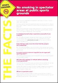 No smoking in spectator areas <br/>at public sports grounds fact sheet in English