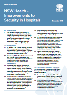 Terms of reference - NSW Health - Improvements to Security in Hospitals (November 2018)