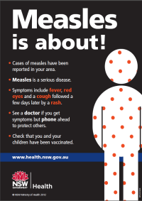Measles is About! - Public area poster (English)
