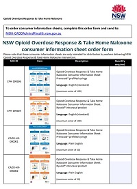 Naloxone consumer information sheet order form