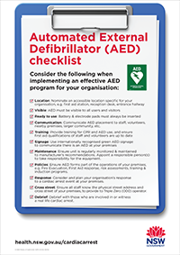 Automated External Defibrillator (AED) checklist poster
