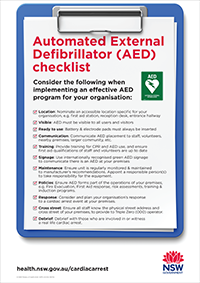 Automated External Defibrillator Aed Checklist Poster Cardiac Arrest