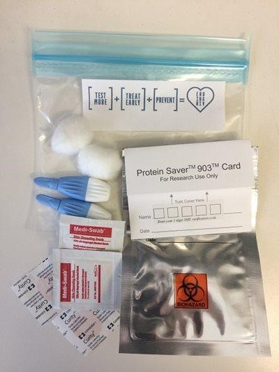 Photo of DBS testing kit - description of contents follows