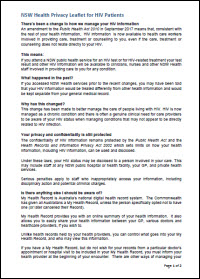 NSW Health privacy leaflet for HIV patients