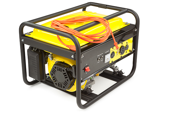 Gasoline powered, 4000 watt, portable electric generator isolated on a white background.