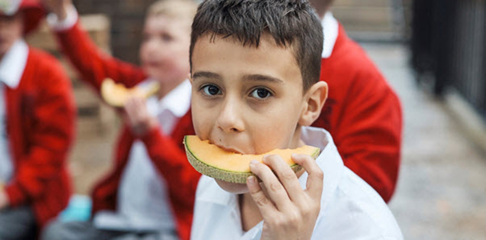 Students having fruit