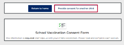 Screenshot of program portal 'provide consent for another child' button
