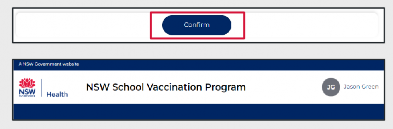 Screenshot of program portal confirm button and portal home page header