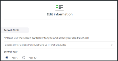 Screenshot of program portal with information fields for child's details