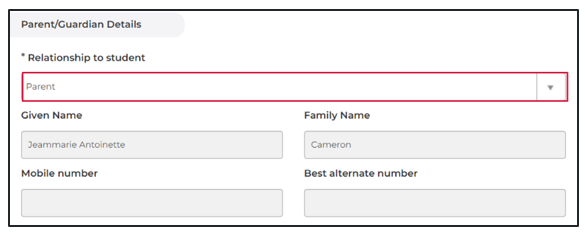 Screenshot of program portal with fields for relationship to child and person's details