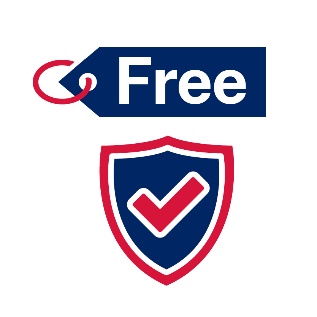 A tag showing 'Free' above a shield with a tick on it.