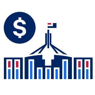 A dollar sign above an Australian Government building.