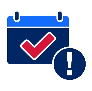 A calendar showing a tick. There is an icon showing it is important.