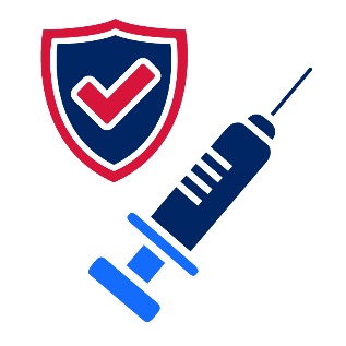 A shield with a tick on it and a needle.