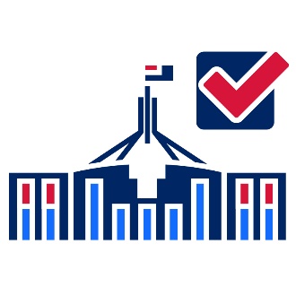A check box with a tick in it above an Australian Government building.