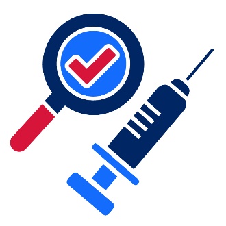 A magnifying glass with a tick in it and a needle.