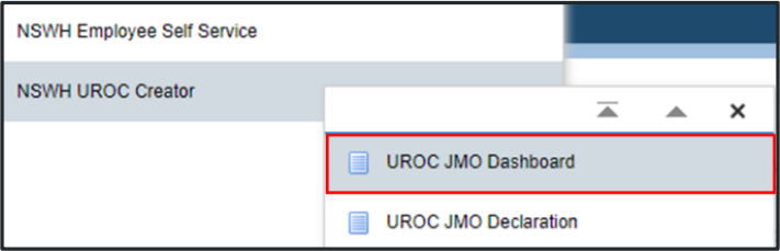 The UROC JMO Dashboard landing page displays.