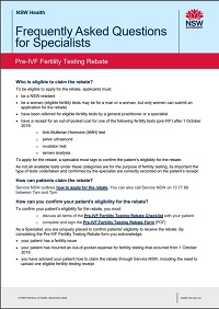 Rebate for Pre-IVF fertility testing information sheet for specialists