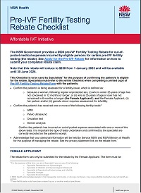 Pre-IVF Fertility Testing Rebate checklist