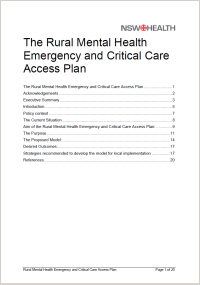 The Rural Mental Health Emergency and Critical Care Access Plan
