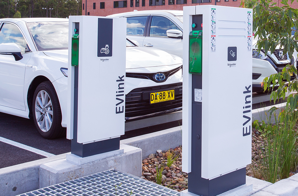 Charging stations in a car park