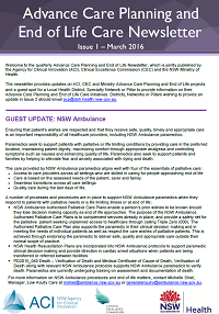 Advance Care Planning and End of Life Care Newsletter - March 2016 as PDF