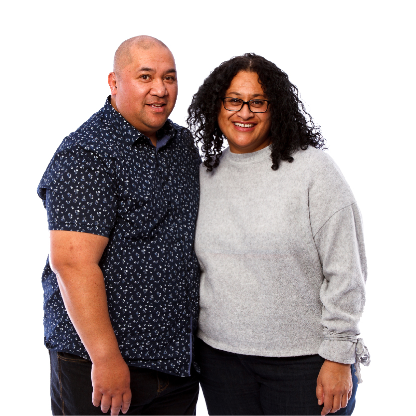 A person next to a family member.
