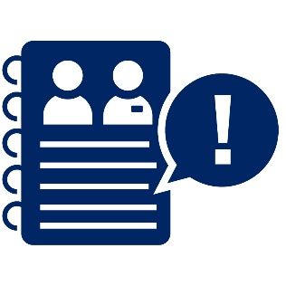 A guidelines document. This is a document with a visitor and a worker on it. Beside them is a speech bubble with an important icon.
