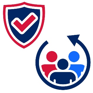 A safety icon and next to it is an inclusion logo which has 3 people inside a circular arrow.