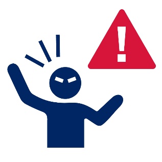 A person yelling next to a warning icon.