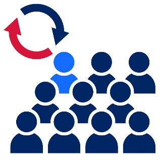 A change icon above a group of people.