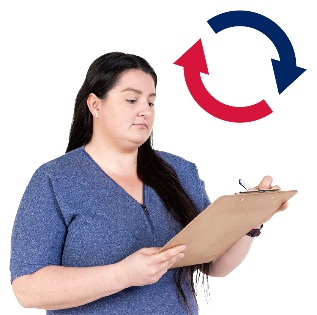A person with a clipboard and a change icon above them.