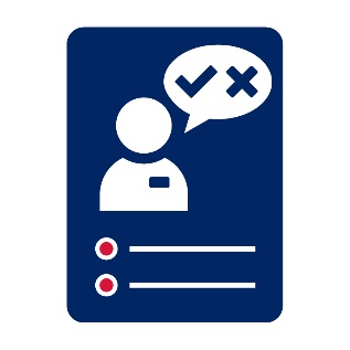 A sheet containing an NSW worker icon and next to them is a comment bubble with a tick and a cross in it.