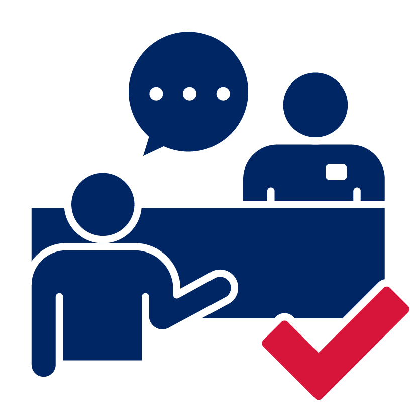 A tick next to a person having a conversation with a NSW worker.