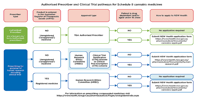 Authorised Prescriber and Clinical Trial pathways - link to alternative text follows image