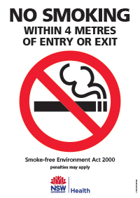 No Smoking Within 4 Metres of Entry or Exit 