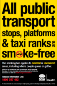 Poster: All public transport stops, platforms & taxi ranks are smoke-free