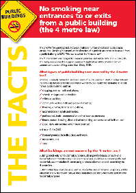 No smoking near the entrance to or exit from a public building fact sheet in English