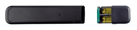 Black vape that looks like a USB drive. It has a detachable pod on one end.