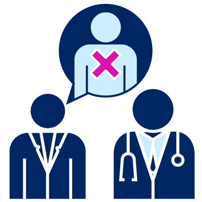 A board member having a conversation with a doctor. The board member has a speech bubble with an icon of a cross over a person.