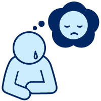 A person crying with a thought bubble that shows a sad face.