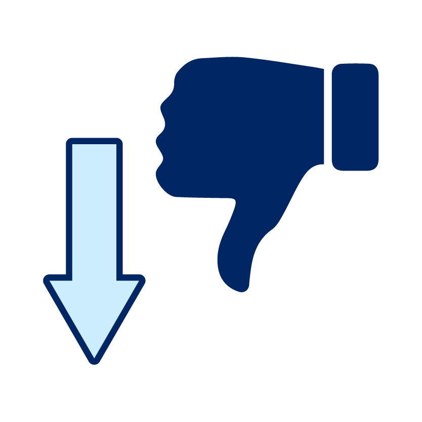 A thumbs down with an arrow pointing down.