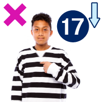 A teenager pointing to themself. Above them is the number '17' with an arrow pointing down and a cross.