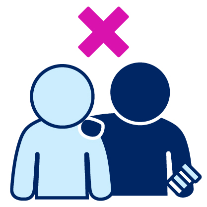 A person supporting someone to take medication. Above them is a cross.