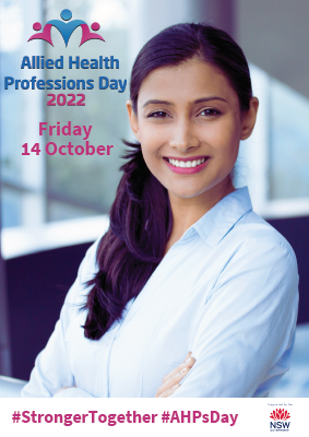 Poster: Allied Health Professionals Day 2022 (Woman with arms crossed, smiling)